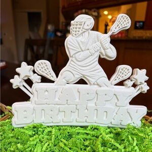 Happy Birthday Lacrosse Cake Topper - White
